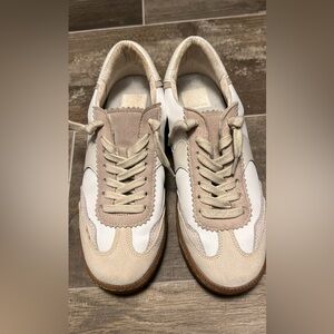 Dolce Vita White and Beige Suede-Trim Sneakers